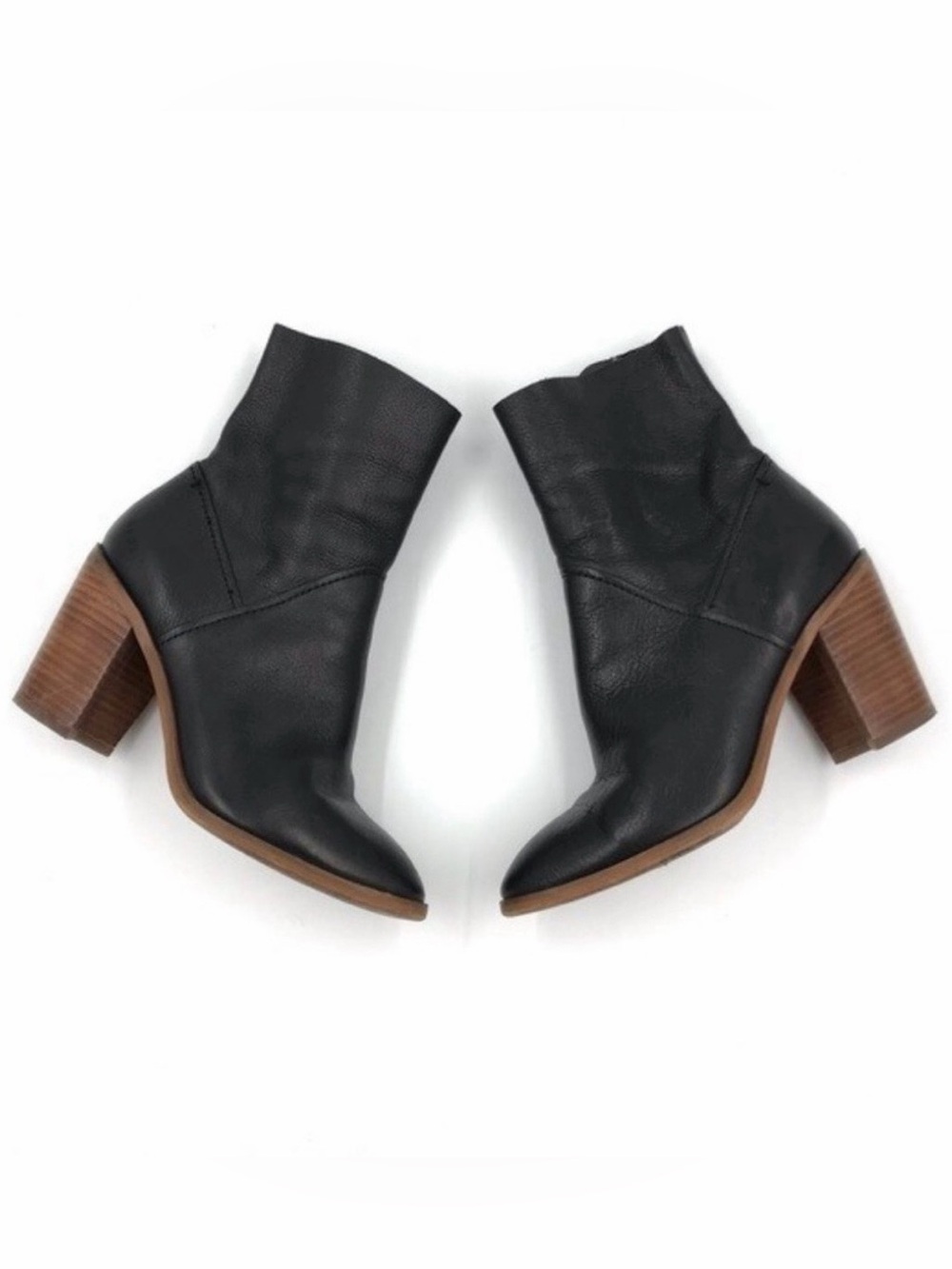 Aldo Black Leather Stacked Heel Ankle Boots